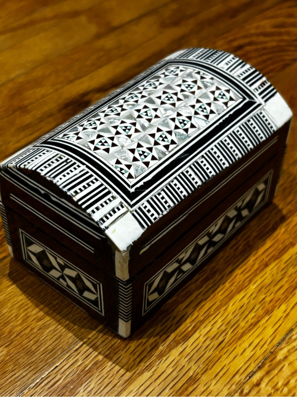 Mother of pearl Inlaid Black White brown wooden Decorative Trinket Box